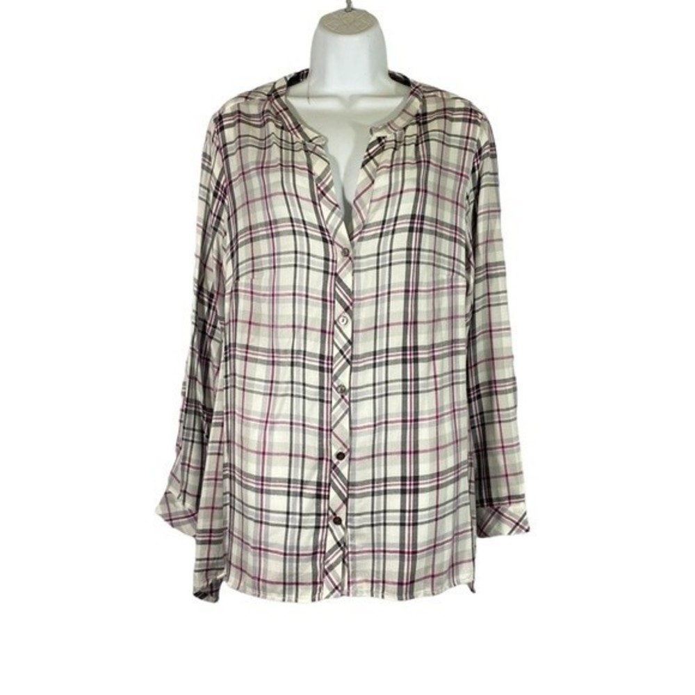 Workshop Republic Clothing Plus Size‎ 1X Button Up Shirt White Coral Plaid